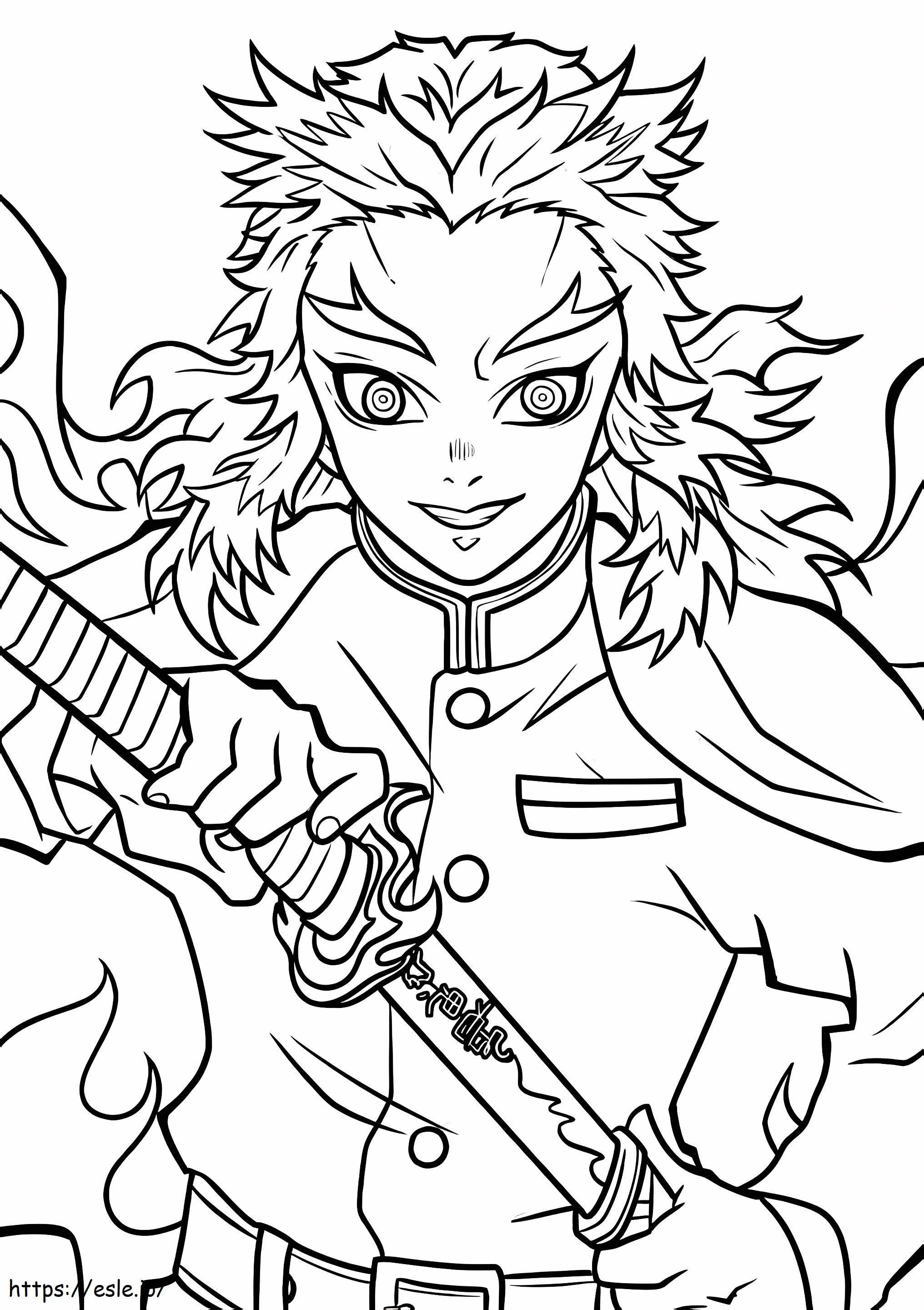 Kyojuro rengoku and his sword coloring page