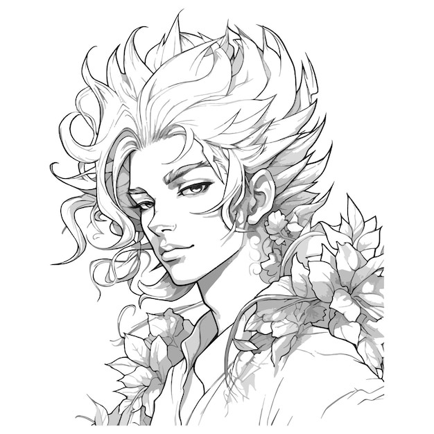 Premium vector coloring book illustration anime portrait