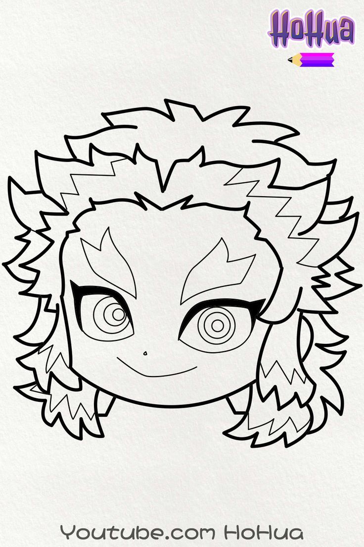 Chibi kyojuro rengoku from demon slayer kimetsu no yaiba line art coloring page by hohua â