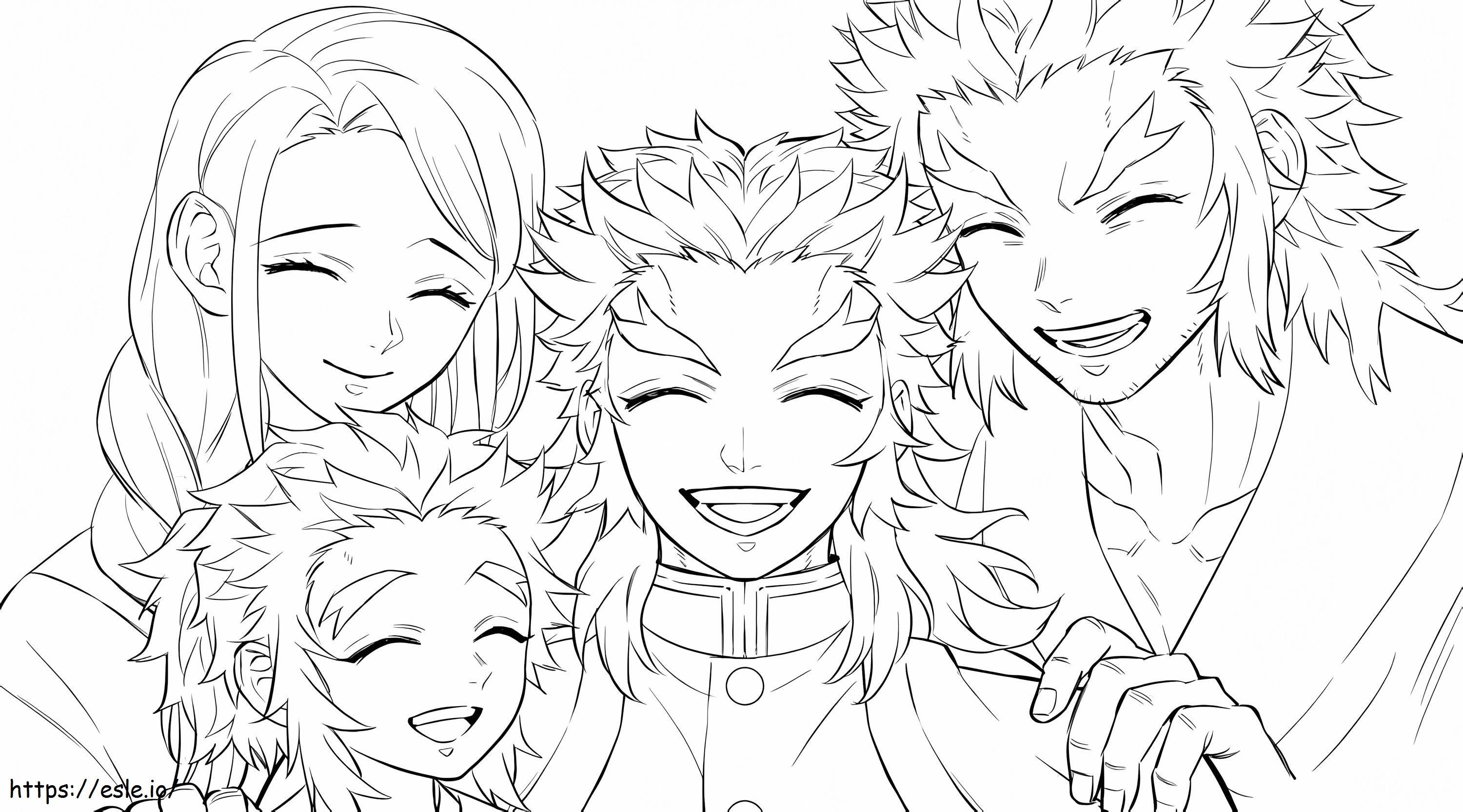 Kyojuro rengoku family coloring page