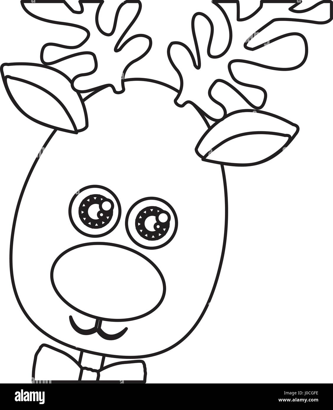 Monochrome contour of christmas reindeer face stock vector image art