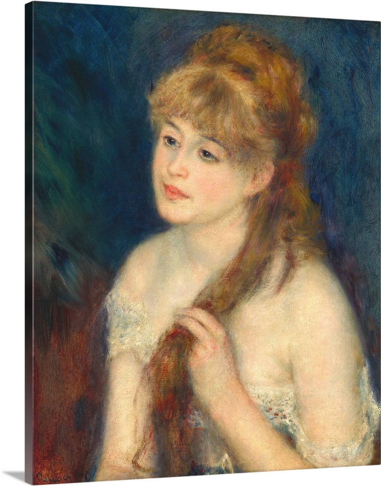 Young woman braiding her hair by auguste renoir wall art canvas prints framed prints wall peels great big canvas