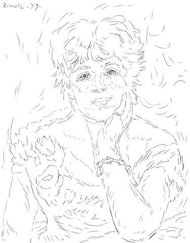 Jeanne samary in a low necked dress by pierre auguste renoir coloring page free printable coloring pages
