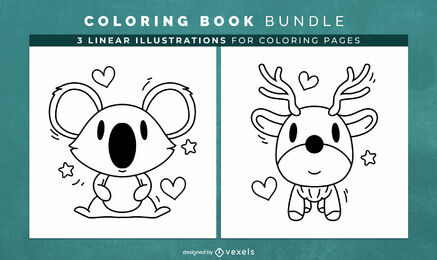 Cute koala and reindeer coloring book design pages vector download