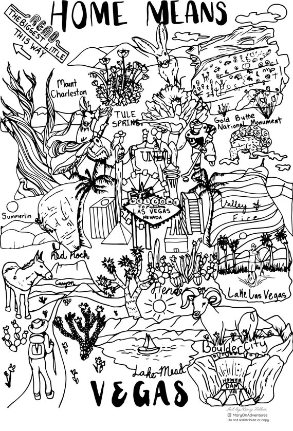 Las vegas coloring coloring page nevada coloring page vegas coloring page red rock canyon art adult coloring page coloring book