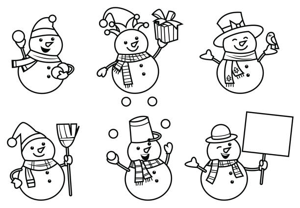 Snowman coloring book page stock photos pictures royalty