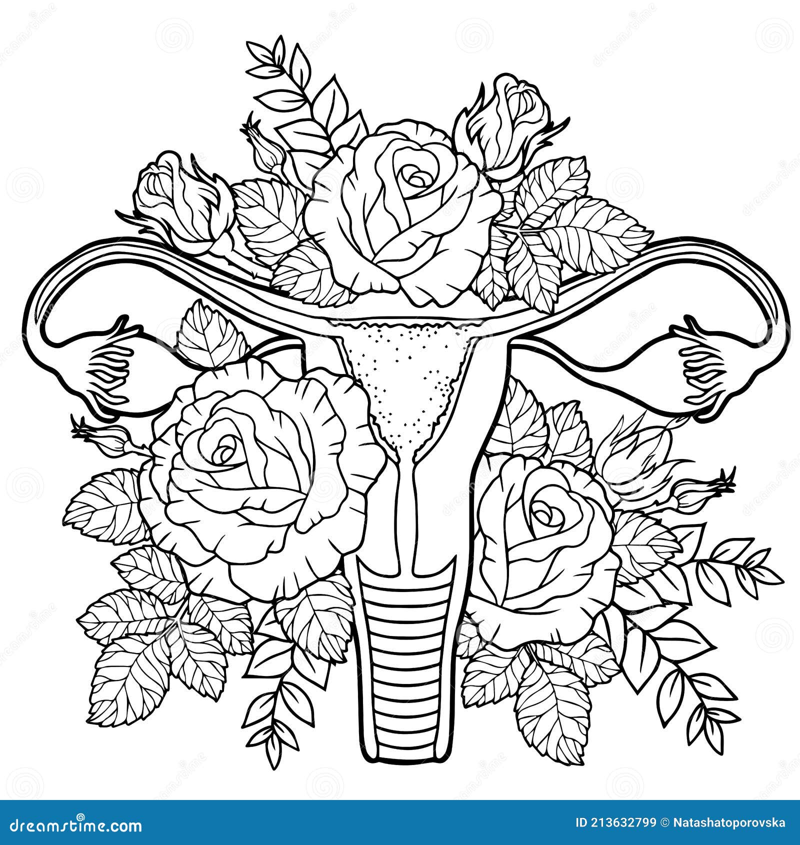 Healthy beauty female reproductive system made of blossom flowers vector coloring for adult stock vector