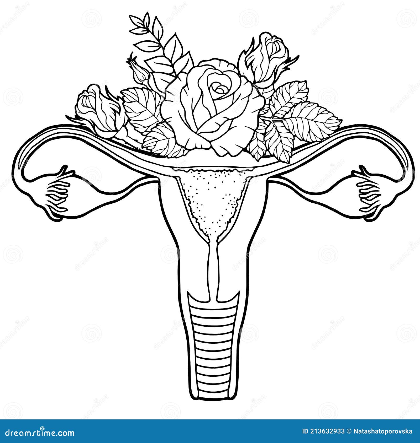 Healthy beauty female reproductive system made of blossom flowers vector coloring for adult stock vector