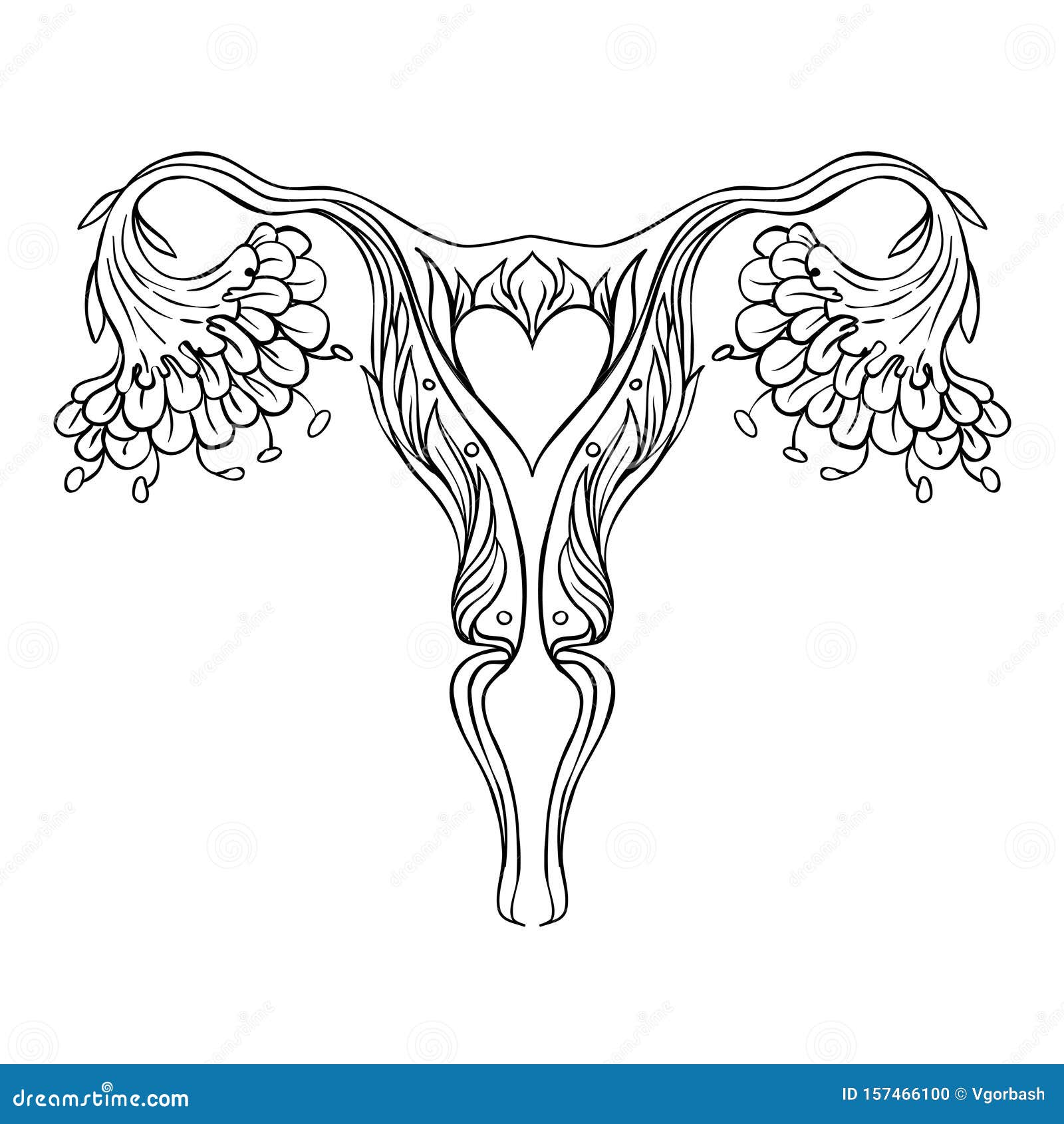 Decorative drawing of female reproductive system with flowers hand drawn uterus womb girl power feminism vector illustration stock vector