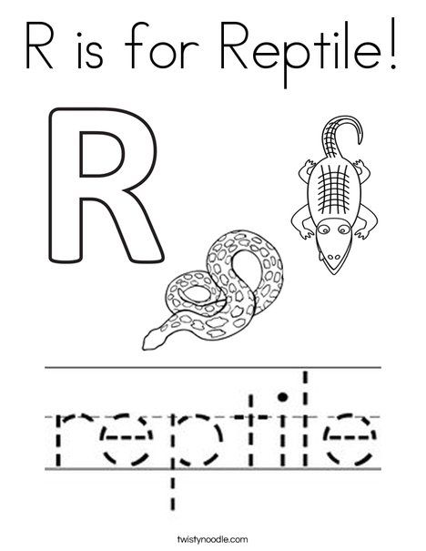 R is for reptile coloring page