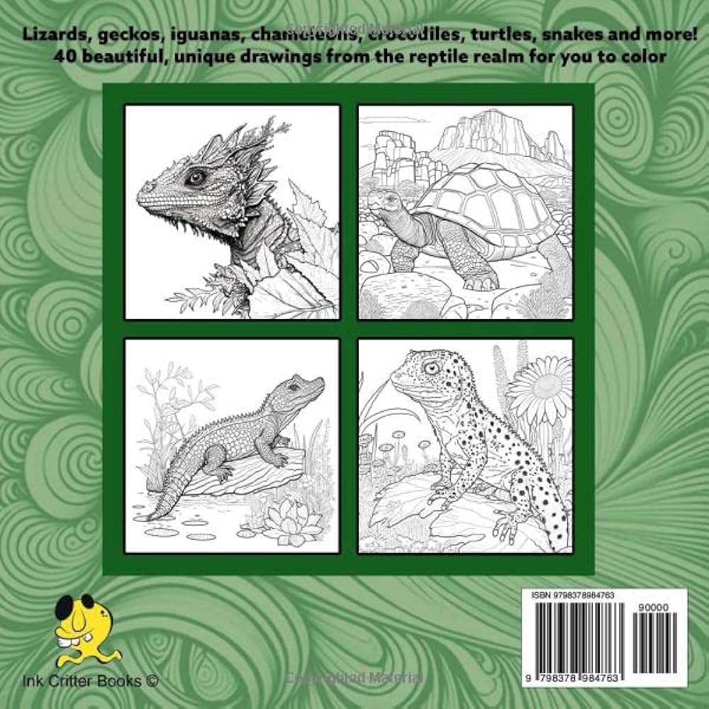 Reptile realm coloring book thrilling by books ink critter