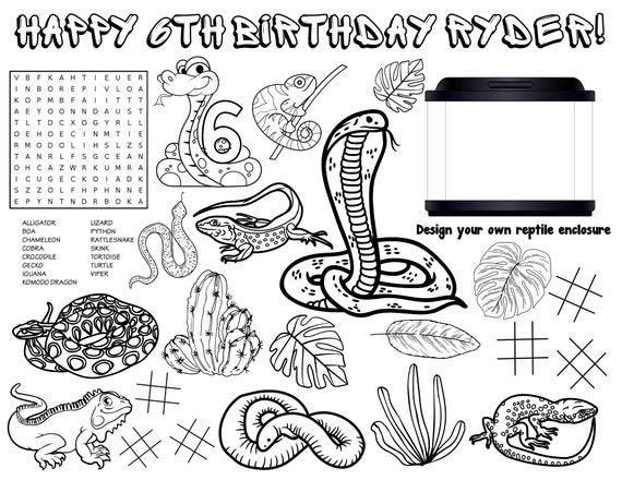 Customizable reptile printable coloring page birthday coloring page personalized