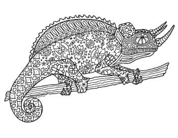 Jacksons chameleon reptile zentangle coloring page by pamela kennedy