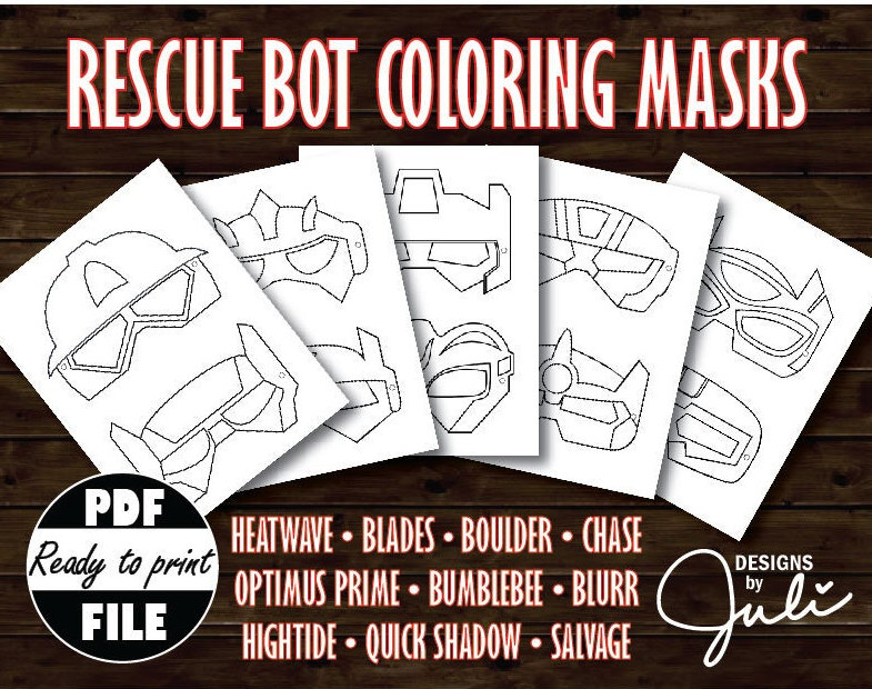 Rescue bots coloring masks rescue bots party activity color your own masks rescue bot birthday transformer birthday costume dress up