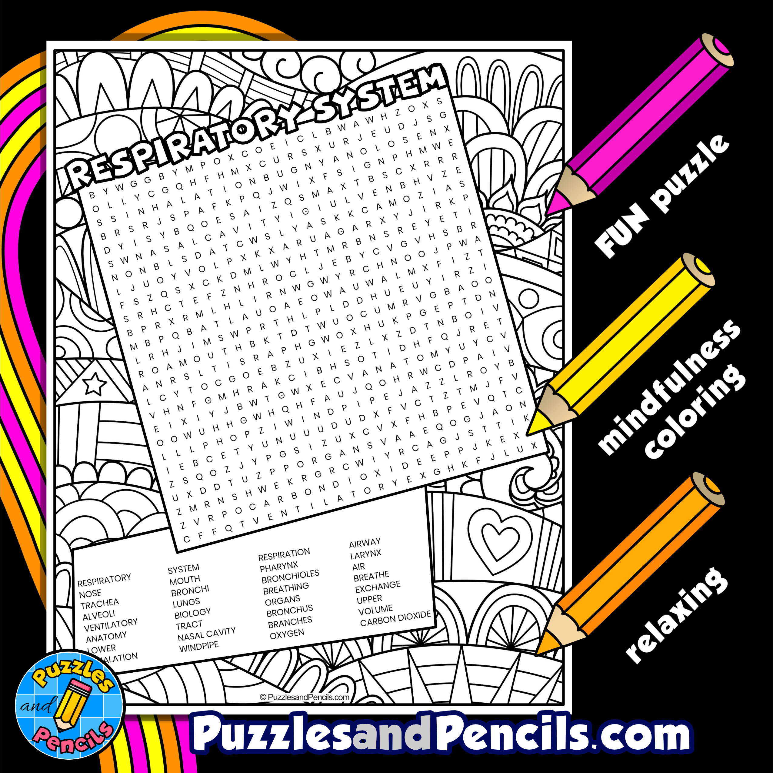 Respiratory system word search puzzle with coloring human body systems wordsearch made by teachers