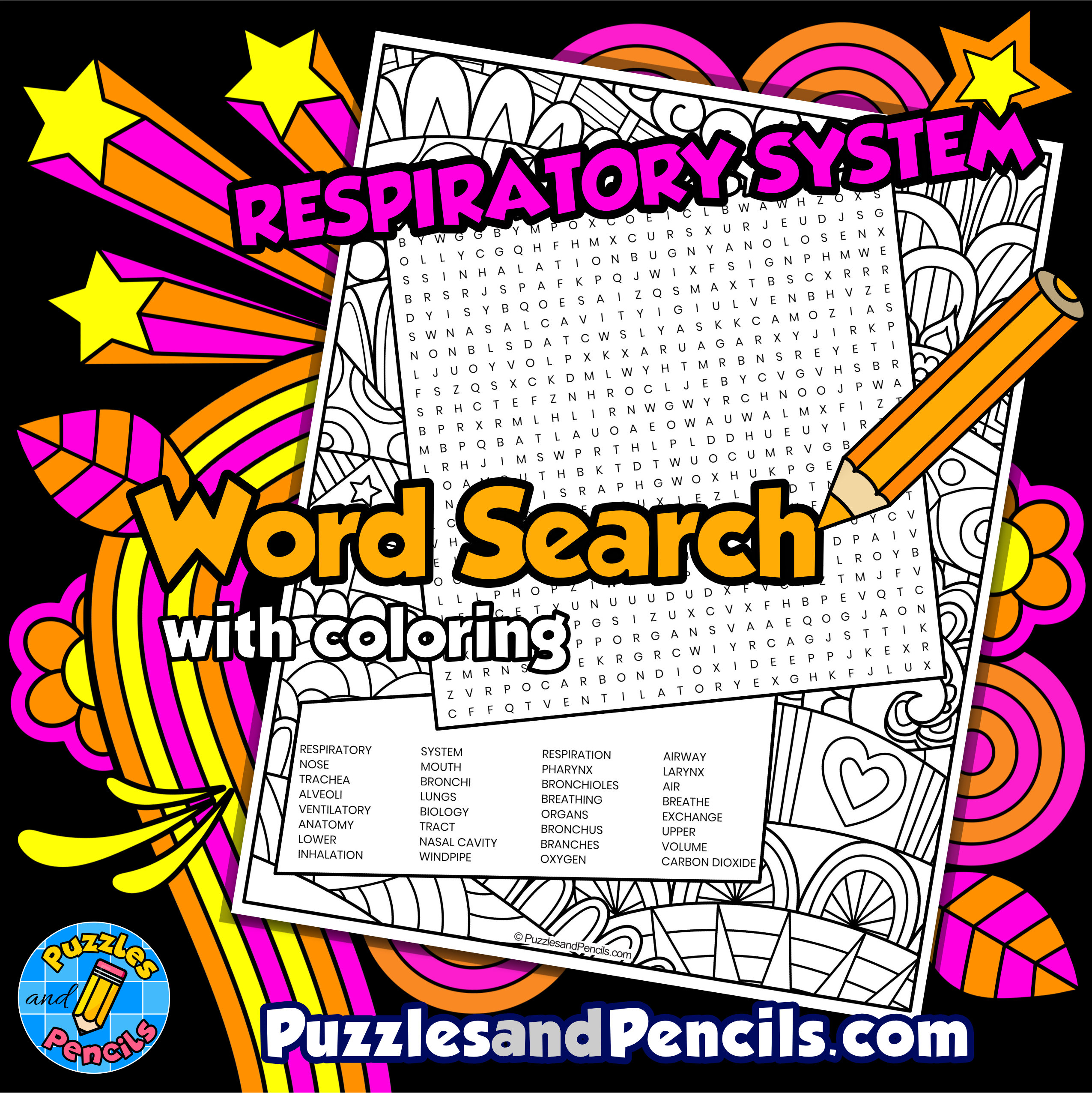 Respiratory system word search puzzle with coloring human body systems wordsearch made by teachers
