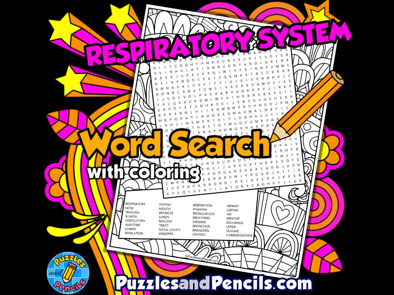 Respiratory system word search puzzle with colouring human body systems wordsearch teaching resources