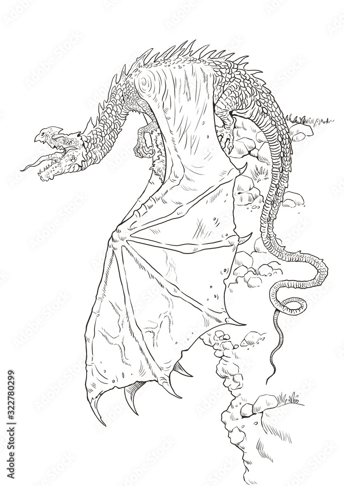 Dragon coloring page outline illustration dragon drawing coloring sheet illustration