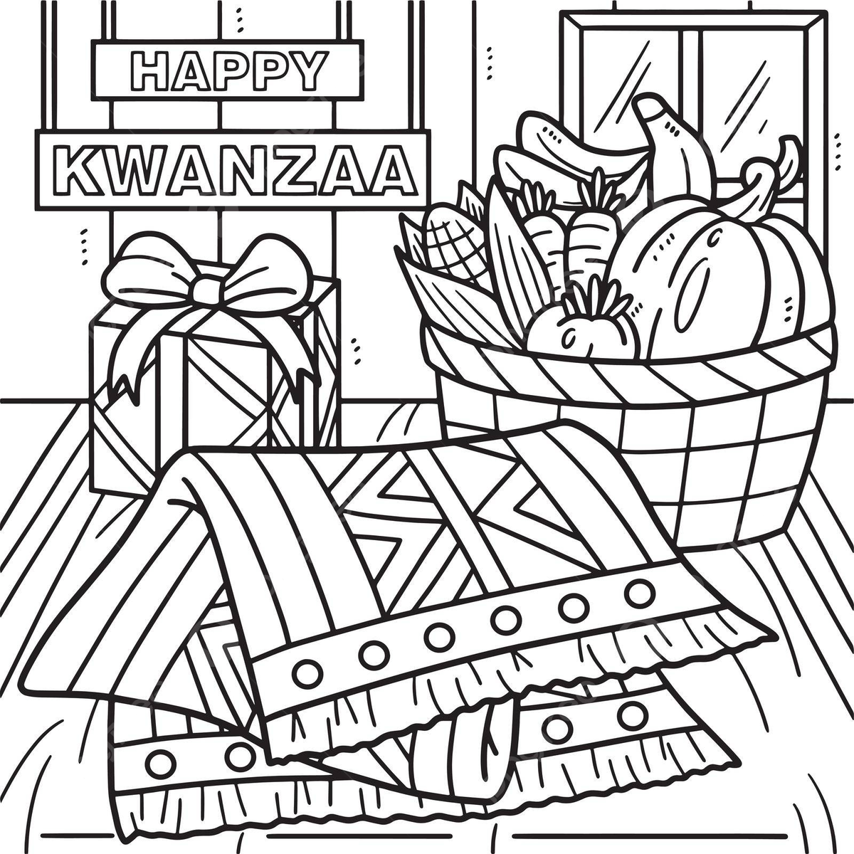 Kwanzaa mazao and tablecloth coloring page collective responsibility silhouette ujamaa vector ring drawing color drawing jam drawing png and vector with transparent background for free download