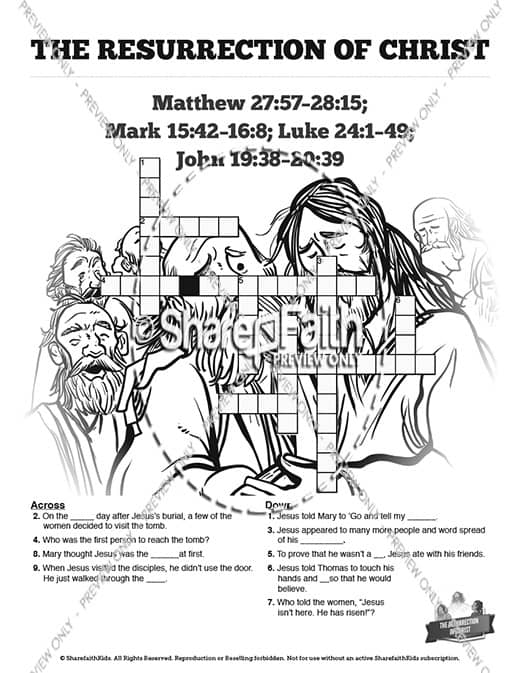 Jesus resurrection sunday school crossword puzzles â