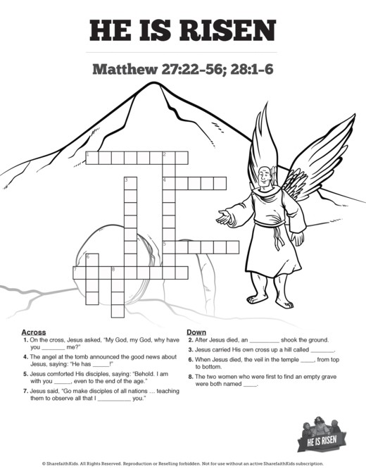 Matthew he is risen easter sunday school coloring pages clover media