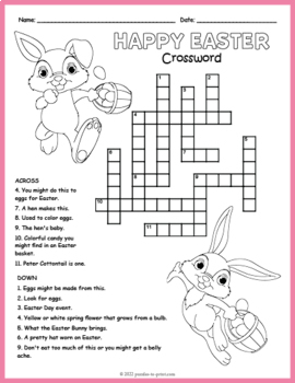 Free easter bunny crossword puzzle coloring page worksheet tpt