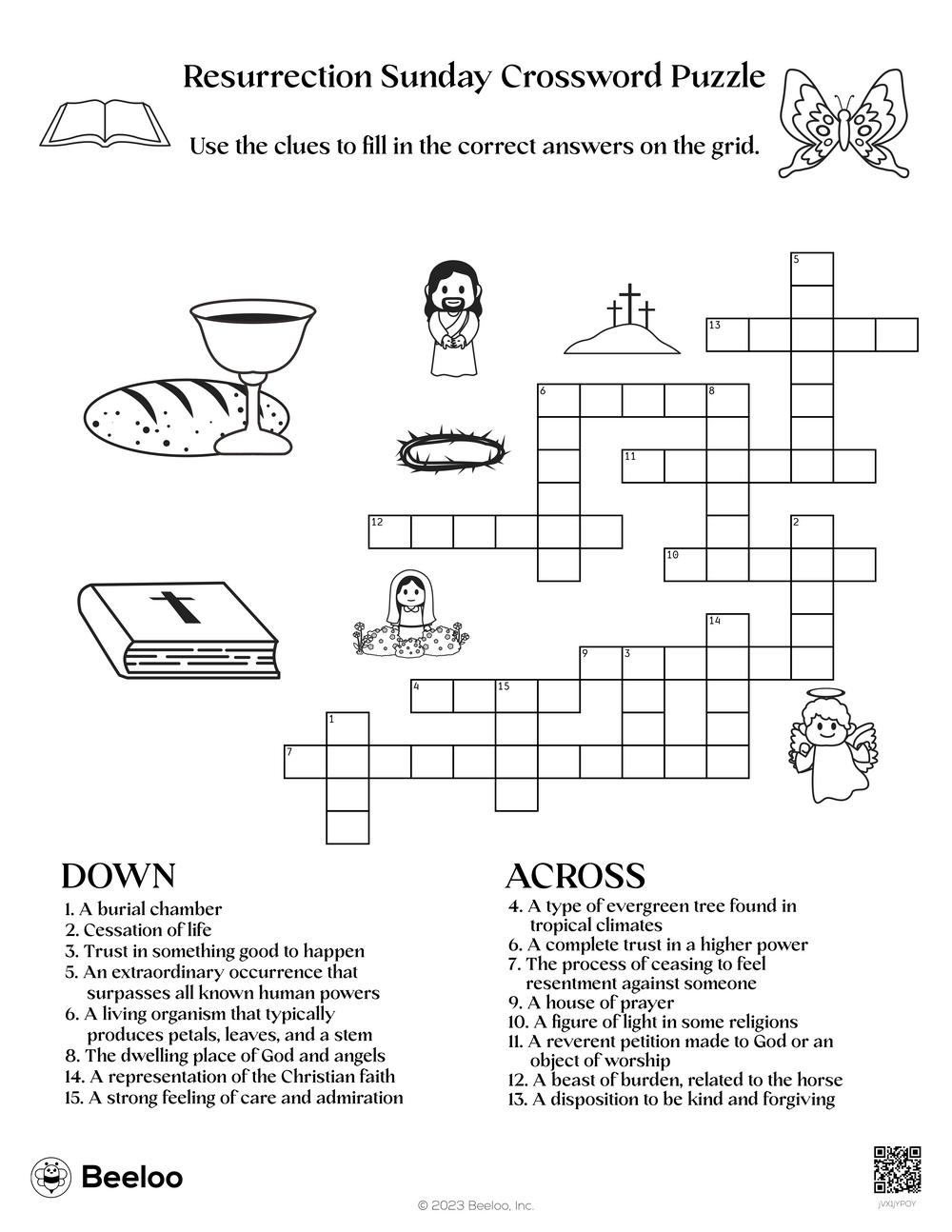 Resurrection sunday crossword puzzle â printable crafts and activities for kids