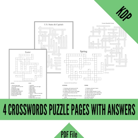 Kdp crossword puzzles with clues and answers in pdf format for creating kdp activity books spring easter baseball greats state capitals