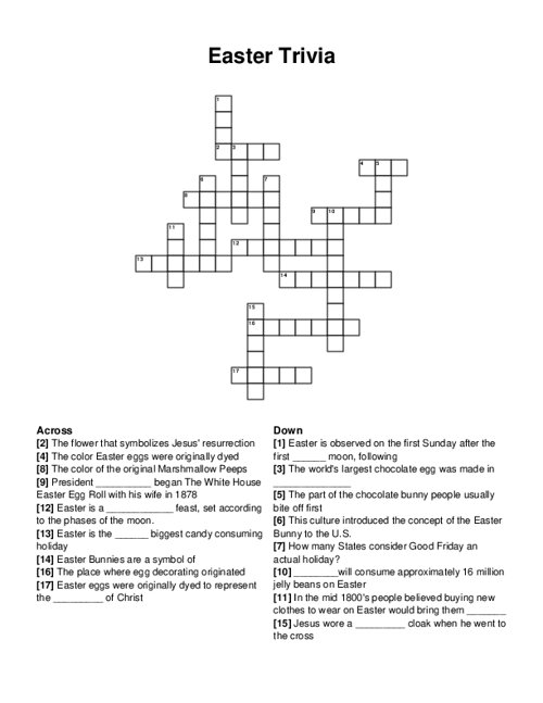 Easter trivia crossword puzzle