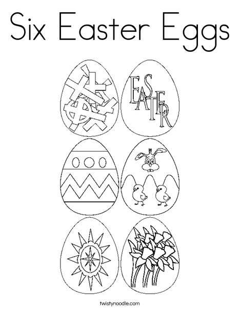 Six easter eggs coloring page