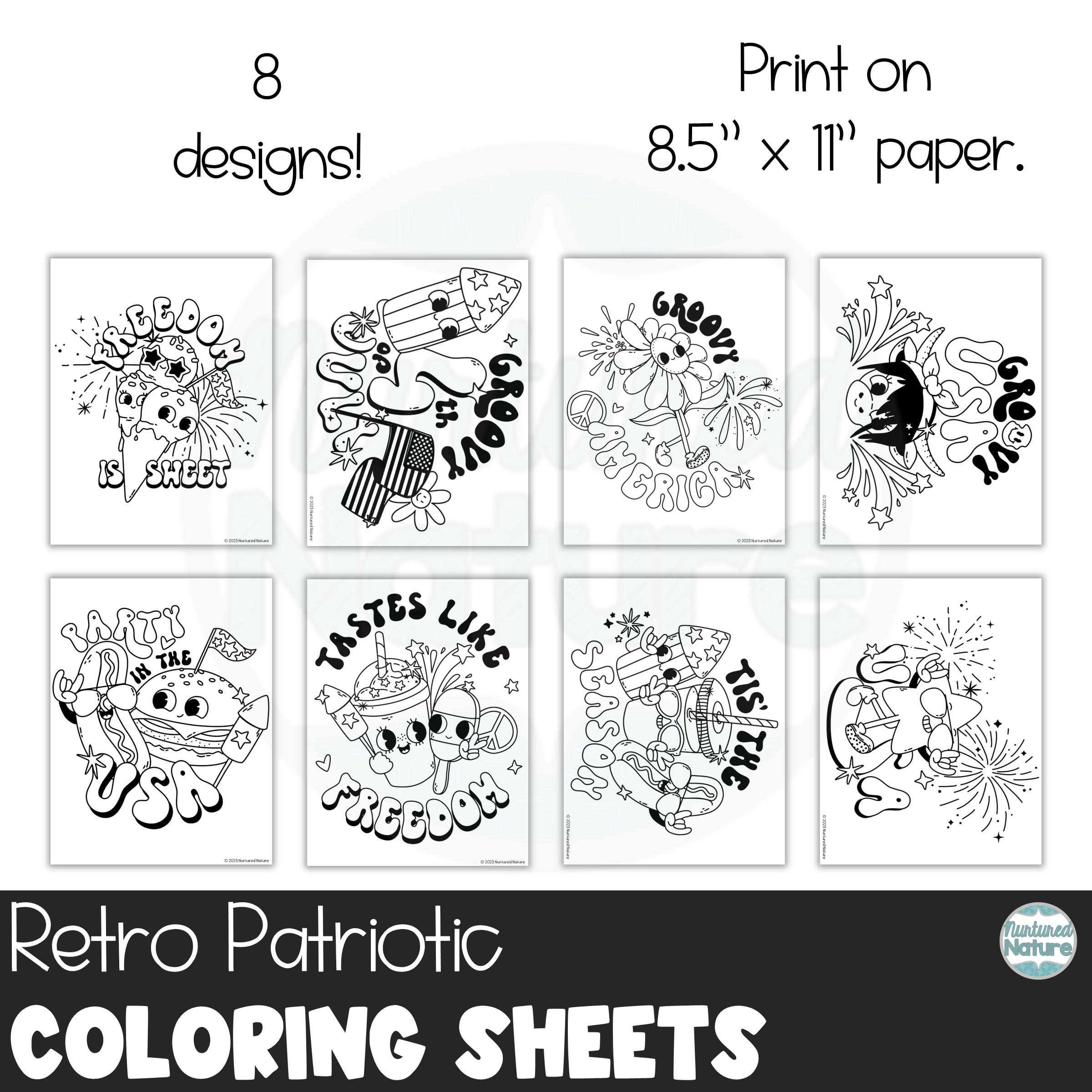 Groovy retro coloring pages for memorial day and th of july made by teachers