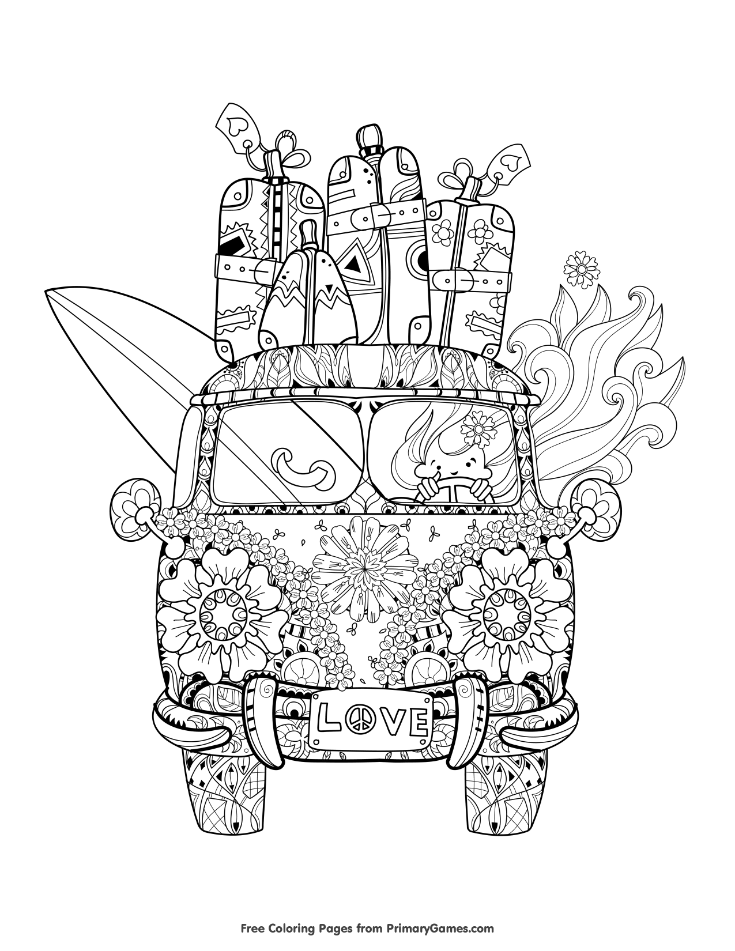 Retro bus with suitcases coloring page â free printable ebook summer coloring pages summer coloring sheets free coloring pages