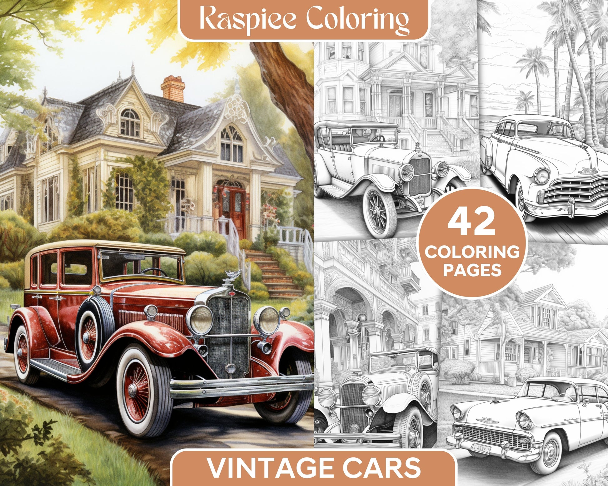 Vintage cars grayscale coloring pages printable for adults pdf fil â coloring