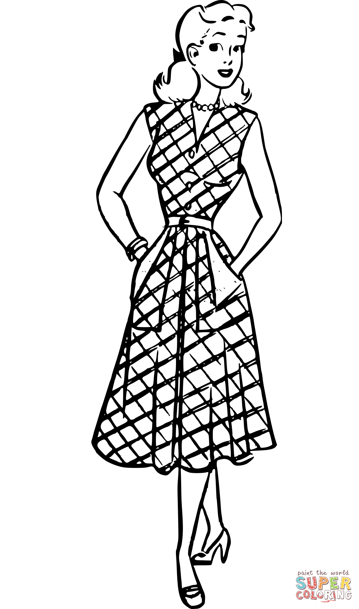 Retro fashion girl coloring page free printable coloring pages