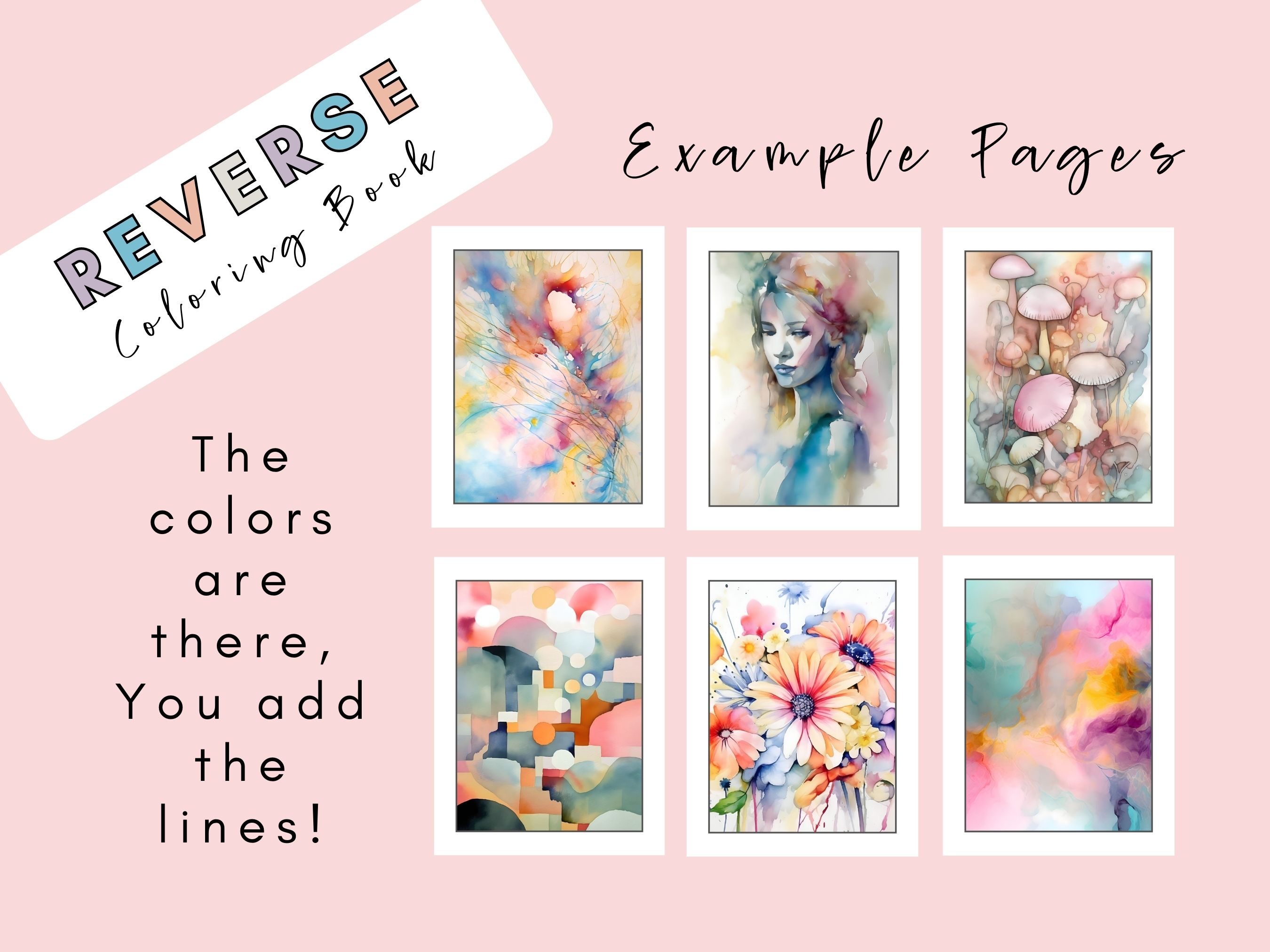 Reverse coloring book for adults children teens instant digi