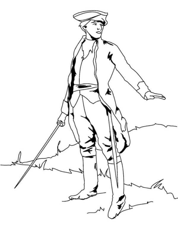 Bold soldier with a saber coloring page