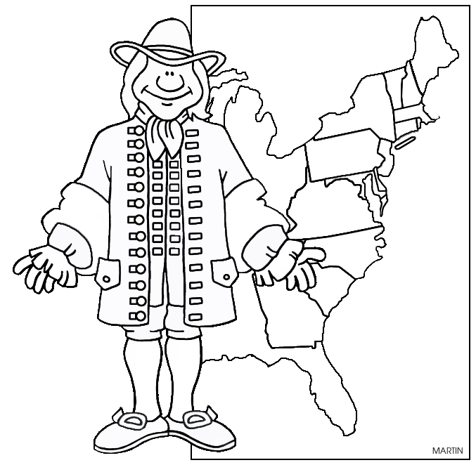 United clip art by phillip martin new england colonist and map
