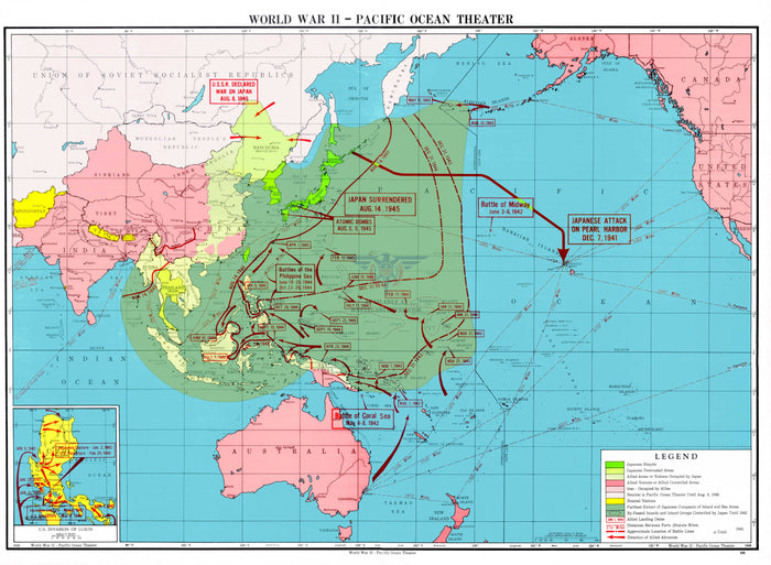 Pacific theater of operations color battle map â battle archives