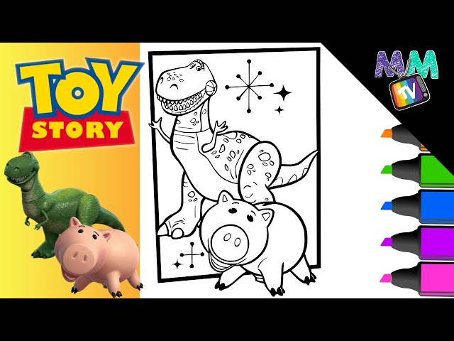 Color along with rex and ha fro toy story in this coloring page video