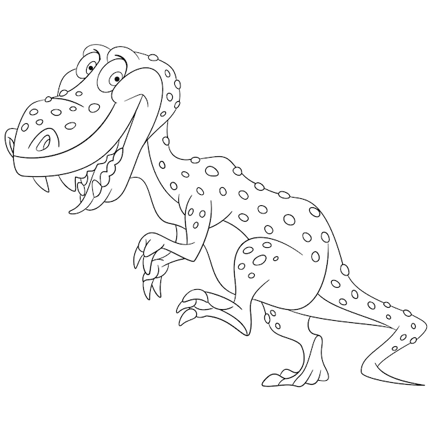 Premium vector happy tyrannosaurus t rex dinosaur cartoon coloring book page for kids