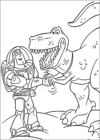 Buzz lightyear with rex coloring page free printable coloring pages