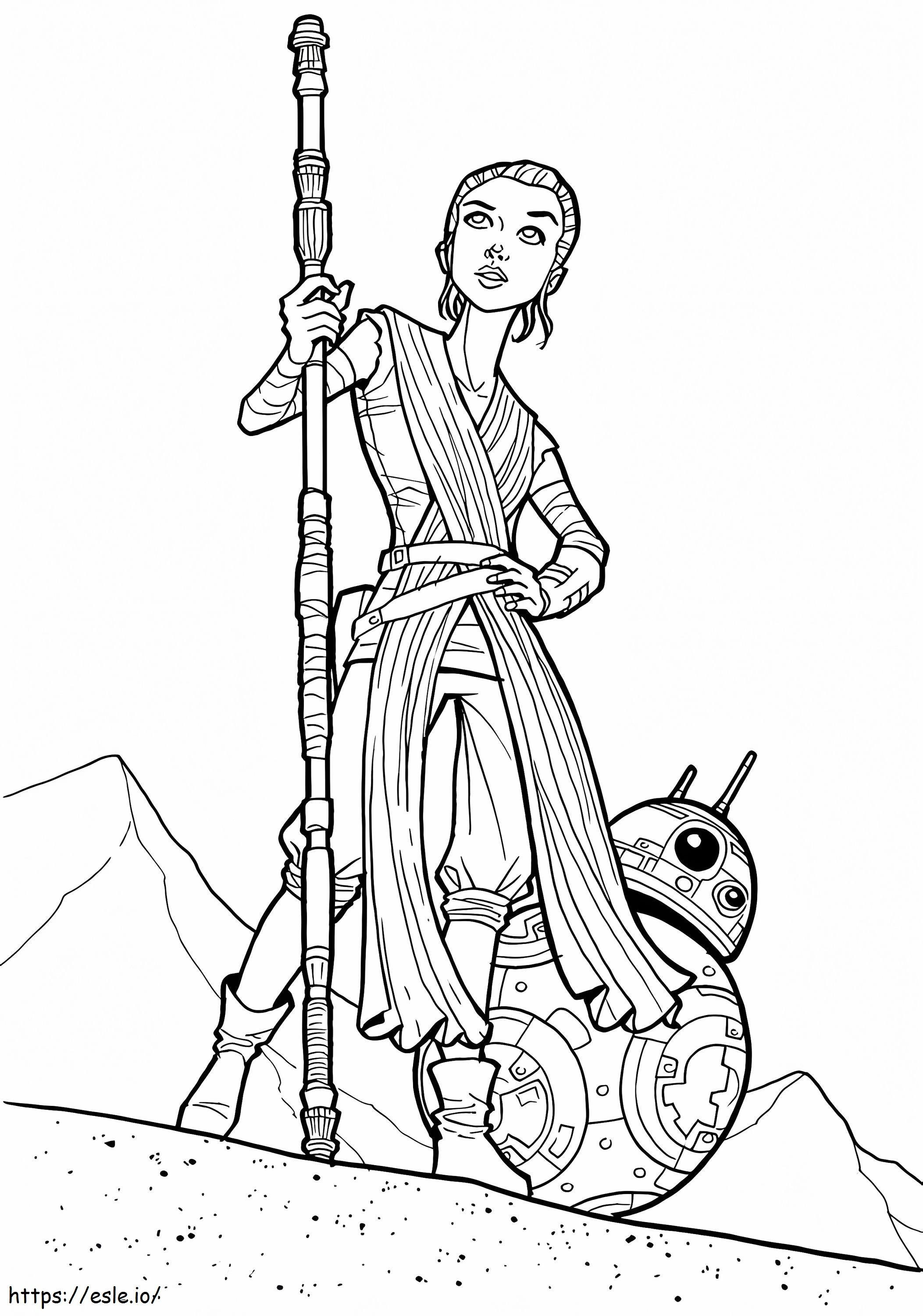 Rey and bb from star wars coloring page