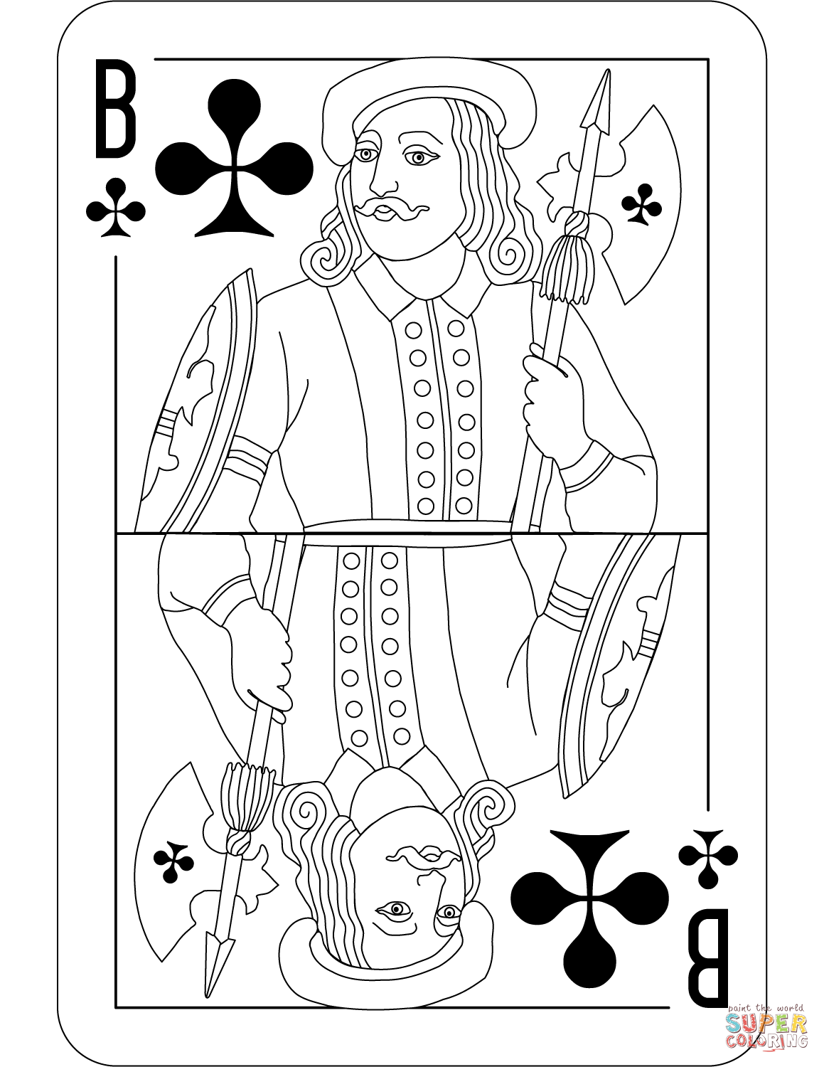 Dibujo de baraja de satãn charlemagne jota de trãboles para colorear dibujos para colorear imprimir gratis