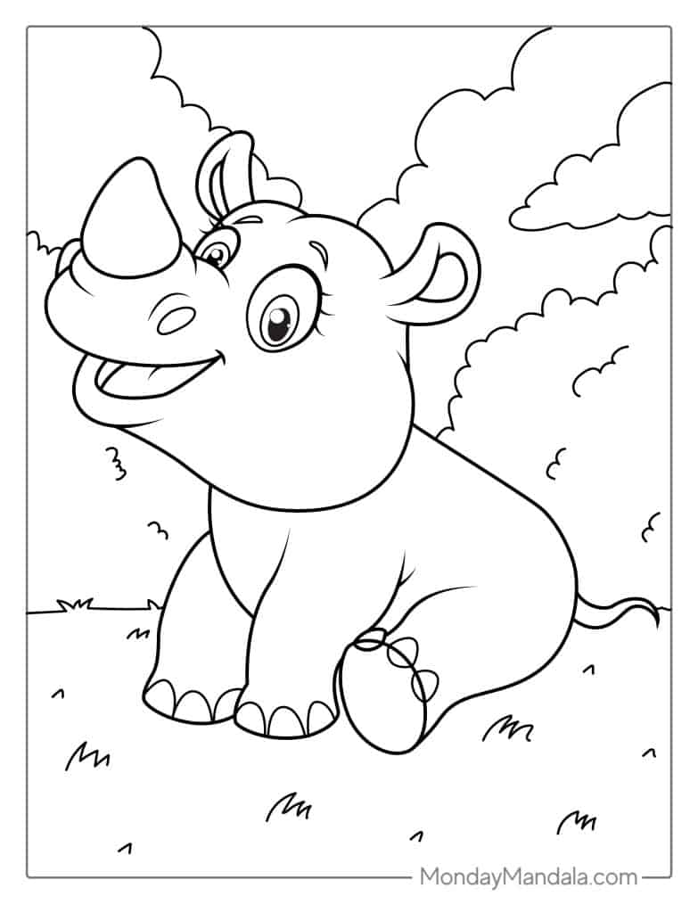 Rhino coloring pages free pdf printables