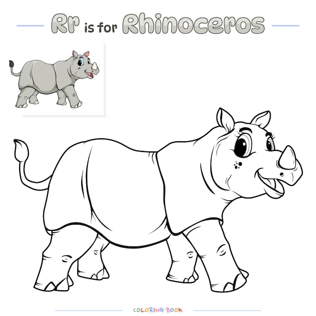 Premium vector coloring page rhinoceros cartoon
