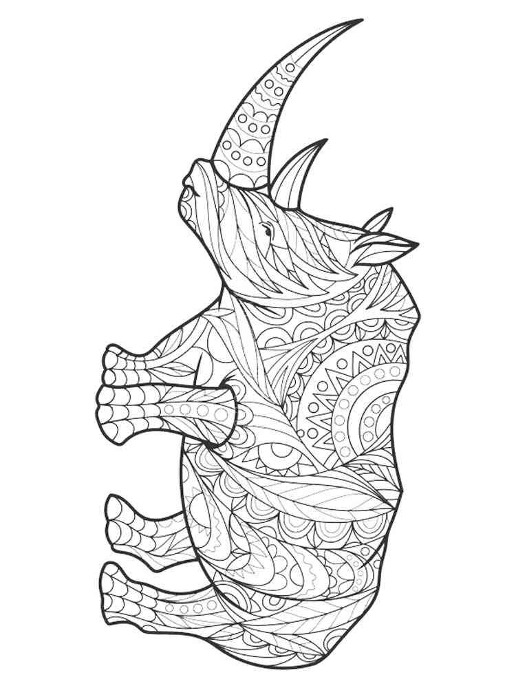 Rhino coloring pages for adults