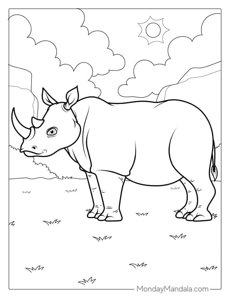 Rhino coloring pages free pdf printables