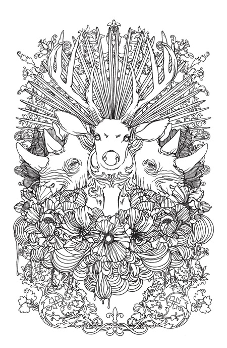 Buck and rhino adult coloring page