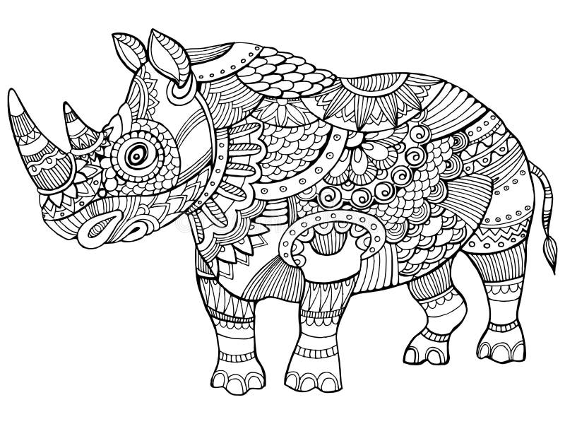 Rhinoceros coloring book for adults vector stock vector