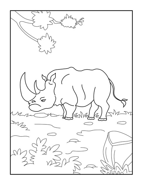 Premium vector rhino coloring book for kids wild animal coloring pages for children
